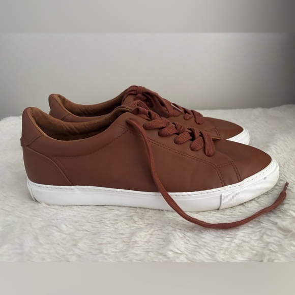 ASOS DESIGN lace up sneakers in tan faux leather Size 9 - Picture 2 of 11